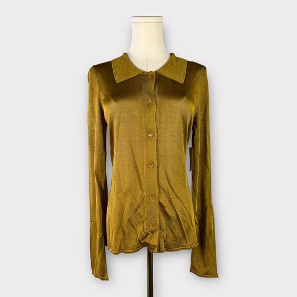 Good American Sheer Button-up Polo Shirt NEW - Picture 2 of 9